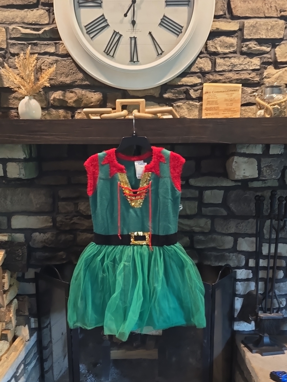 Holiday Elf Dress with Green Tulle Skirt and Red Accents - Picture 1 of 4